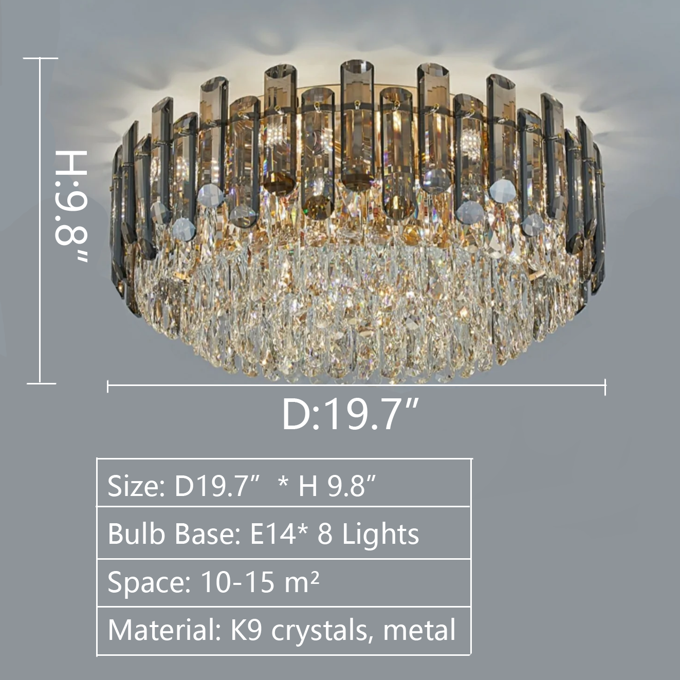 Luxury Large Flush Mounted K9 Crystal Bedroom Chandelier Round Ceiling ...